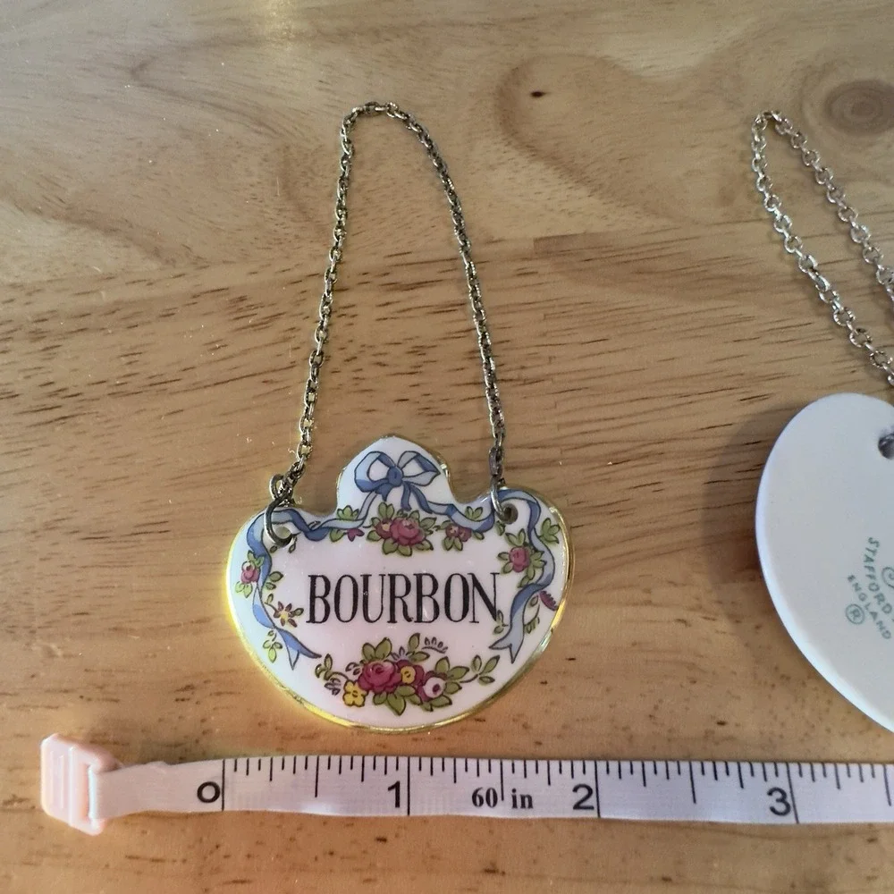 Set Of 5 Vintage Crown Staffordshire England Bone China Bottle Decanter Tags Bow